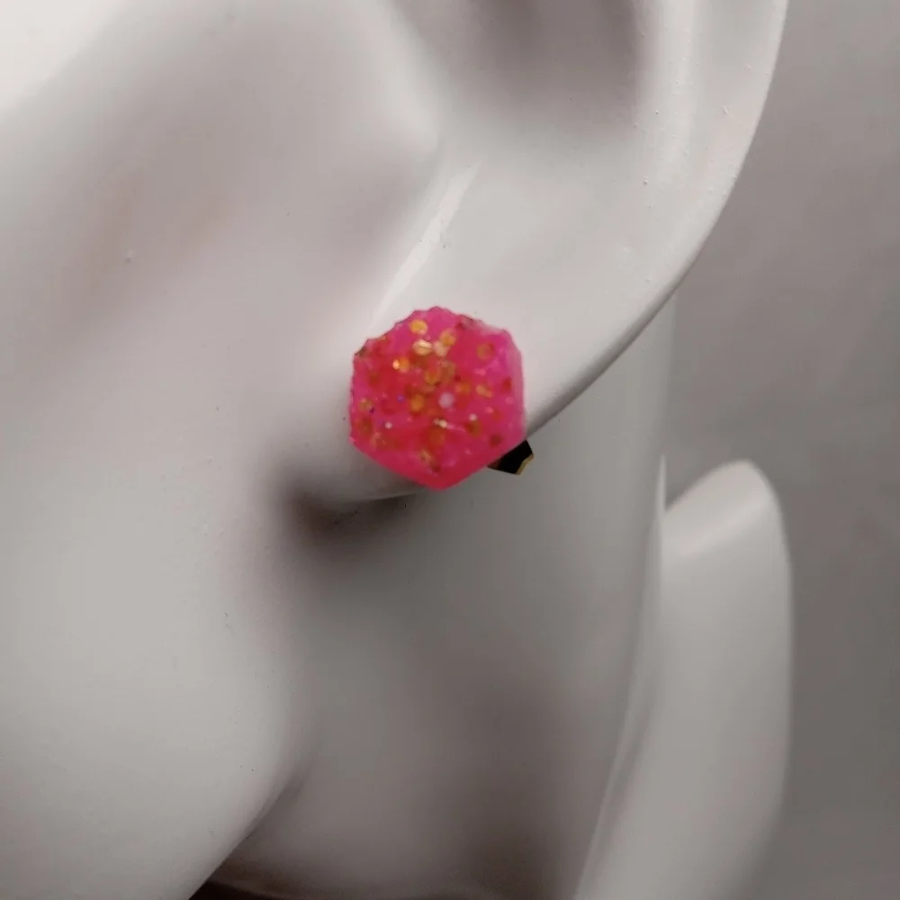 5/$25 Pink Hexagon Stud Earrings